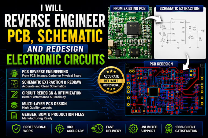 reverse engineer pcb, schematic and redesign electronic circuits pcb cloning