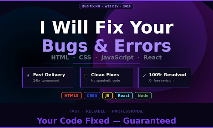 fix HTML CSS javascript react bugs and errors fast