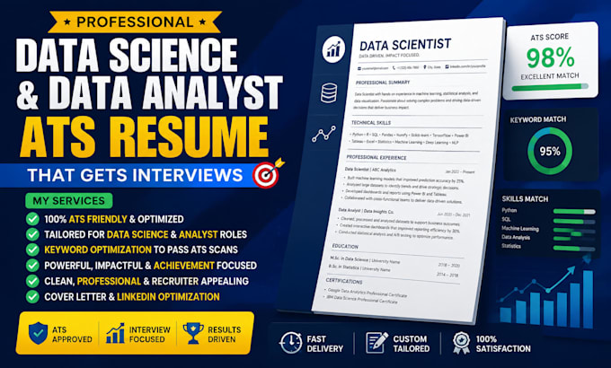 write professional data science, data analyst ats resume that gets interviews