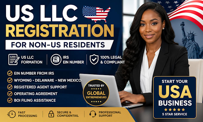 do US llc registration, ein application, and llc formation for non US residents