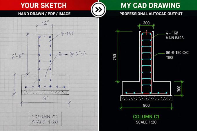 convert structural PDF or sketch into autocad drawings