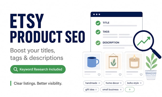 create SEO etsy product titles, tags and descriptions