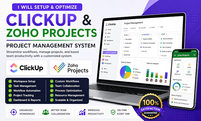 setup clickup and zoho project management system