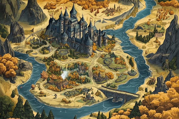 draw a detailed fantasy world map