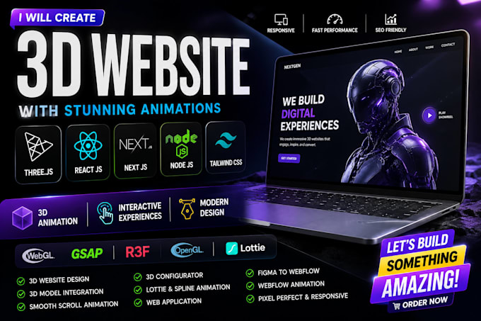 develop 3d animation website with three js animated react js webgl r3f and webar