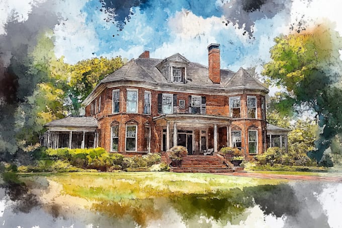 custom digital watercolor house