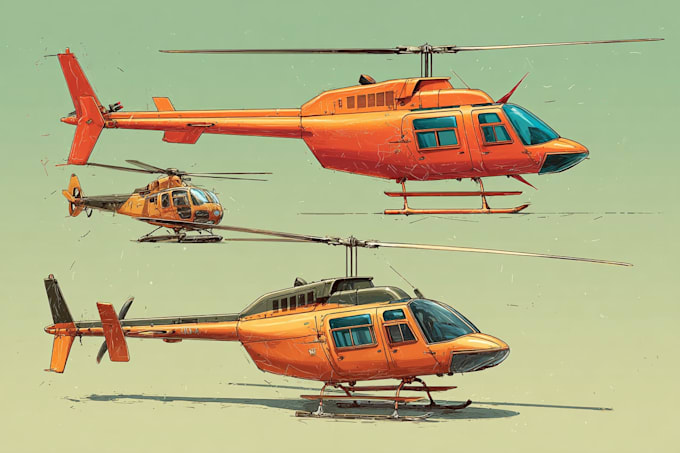 draw helicopter , airplane , aircraft , into vector style