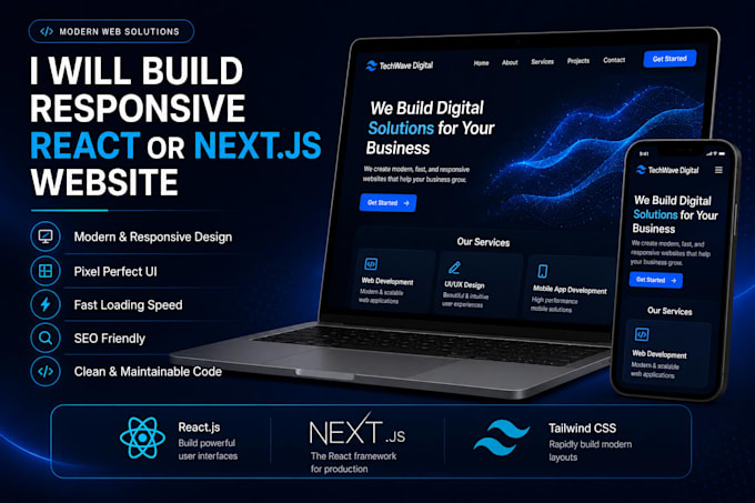 build responsive react js or next js website