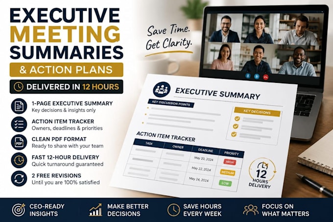 deliver meeting summaries and action plans in 12 hours