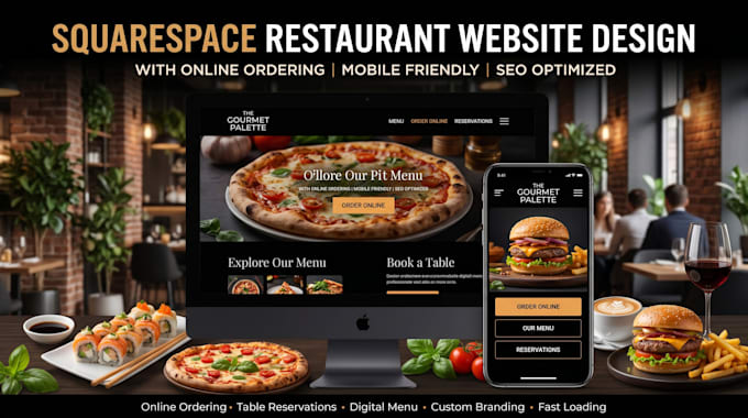 design squarespace restaurant wesbite with online ordering