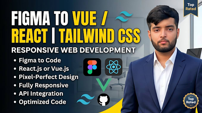 convert figma to responsive vue or react with tailwind CSS