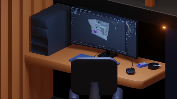 create cute low poly room diorama in blender