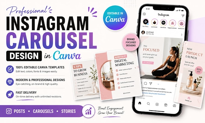 design editable canva instagram posts carousel and story templates