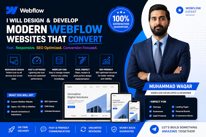 develop a modern saas or startup website in webflow