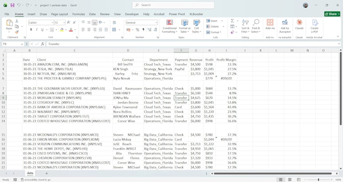 clean and format excel data
