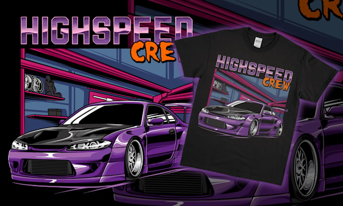 draw custom jdm car illustration for t shirt design