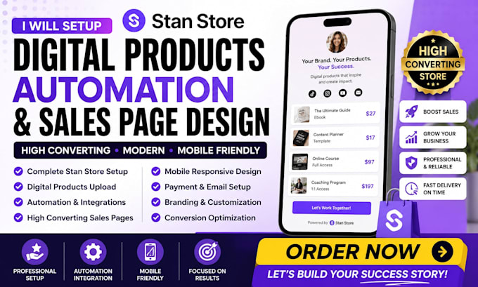 setup stan store digital products automation dropshipping sales page design