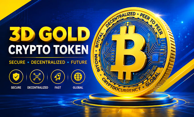 do 3d gold coin, token, bitcoin, crypto token icon design