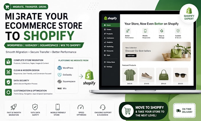 migrate ecommerce clone wordpress goddady squarespace wix to shopify migration