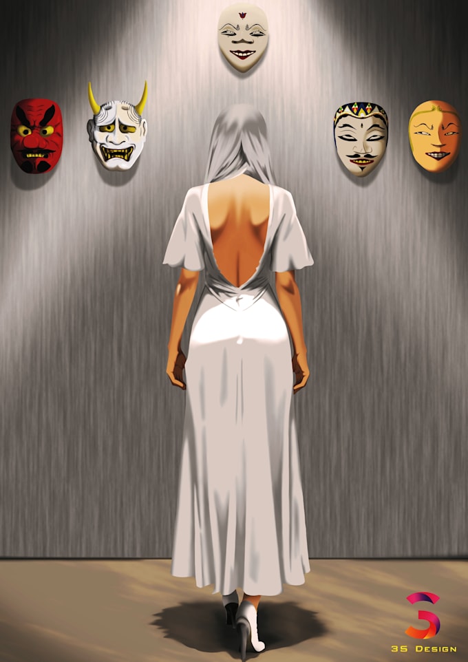create a dark conceptual and narrative illustration