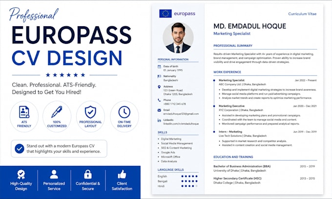create an ats friendly europass CV design