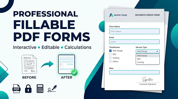 create fillable PDF form, interactive editable PDF or convert to fillable form