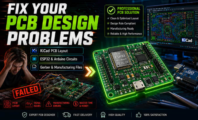 do kicad pcb design, pcb layout, esp32 and arduino circuit