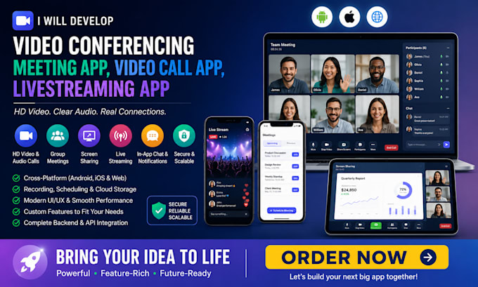 develop video conferencing app, meeting app, video call app, livestreaming app