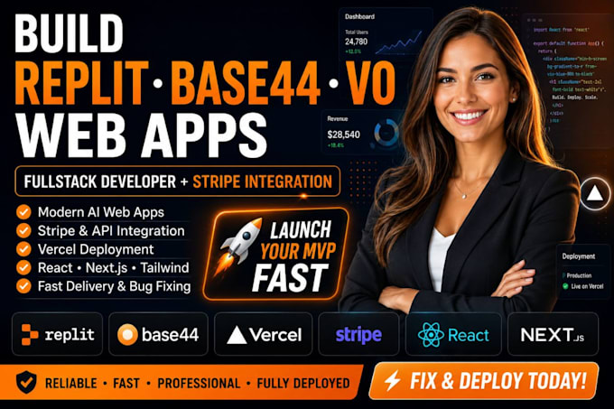 build replit base44, stripe integration v0 vercel web app ui fullstack developer