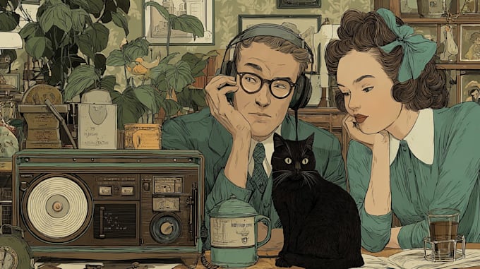 create vintage retro line art illustration