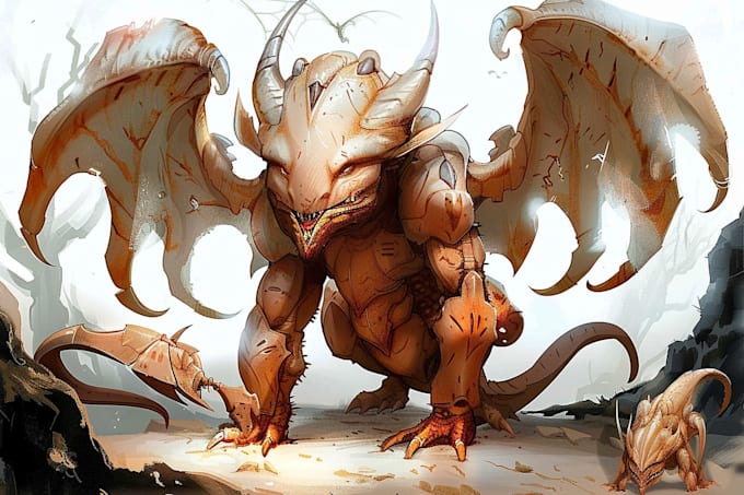 concept art for dragons and monsters, creatures