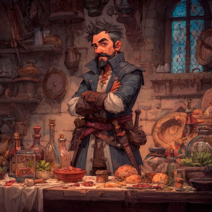 draw dnd character design, concept art and dnd party