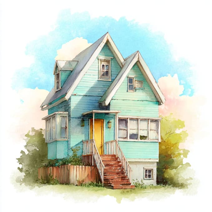 draw house illustration watercolor style