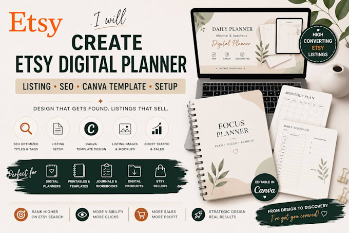 create etsy digital planner listing SEO canva template design setup