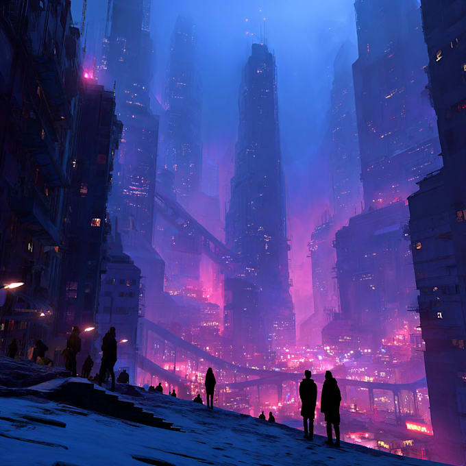 make a cyberpunk futuristic city and background