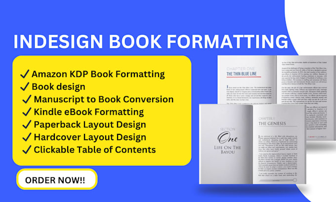 do book formatting, amazon KDP book, manuscript formatting on indesign