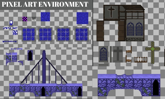 do pixel art environment, background, scenes, 8 bit 16 bit 2d pixel art tileset