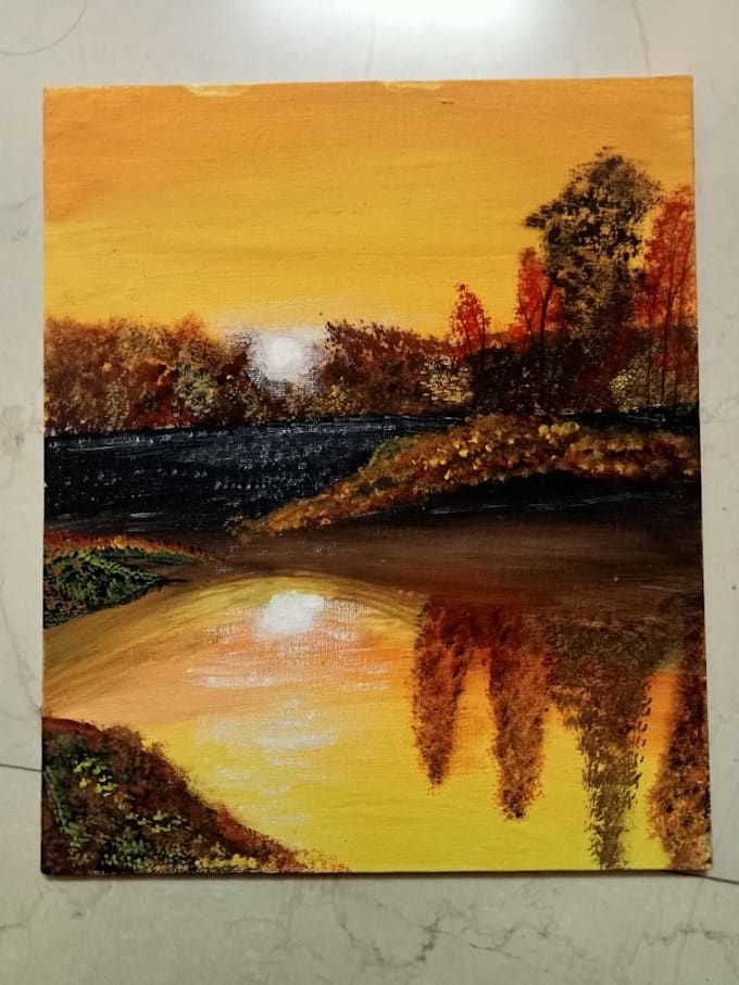 paint a custom acrylic sunset landscape on canvas