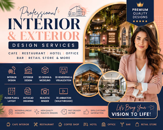 do cafe bar commercial restaurant interior exterior design office with 3d render