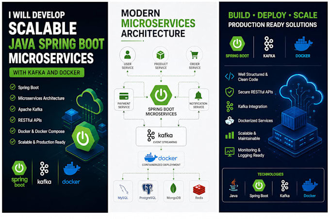 develop scalable java spring boot microservices with kafka and docker