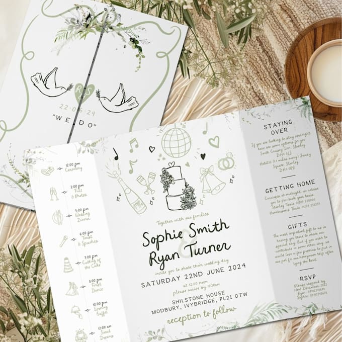 draw custom minimal save the dates or venue invite