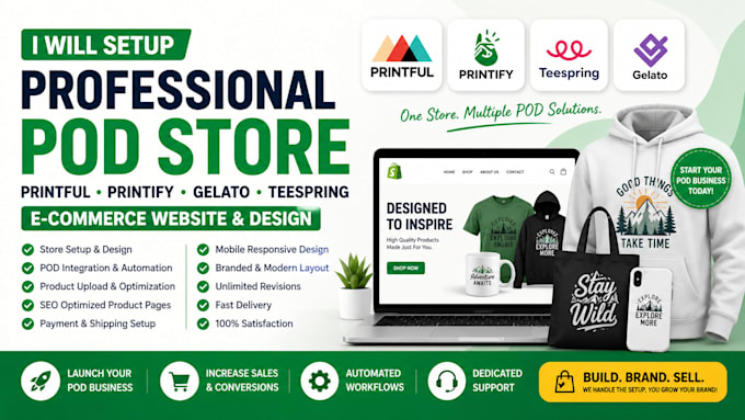 setup printful pod printify store ecommerce website teespring gelato design