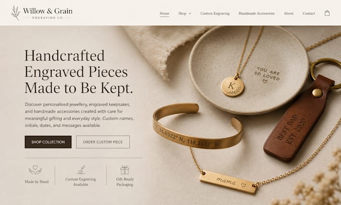 design stunning squarespace engraver website handmade accessories website