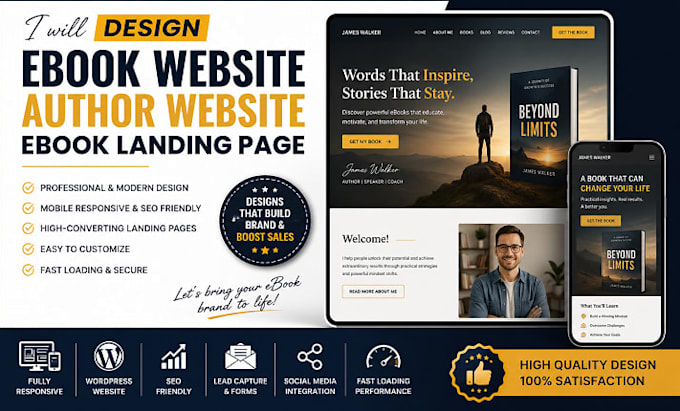 design ebook website author website ebook landing page