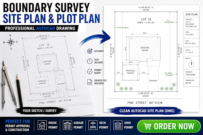 draw boundary survey site plan and plot plan in autocad