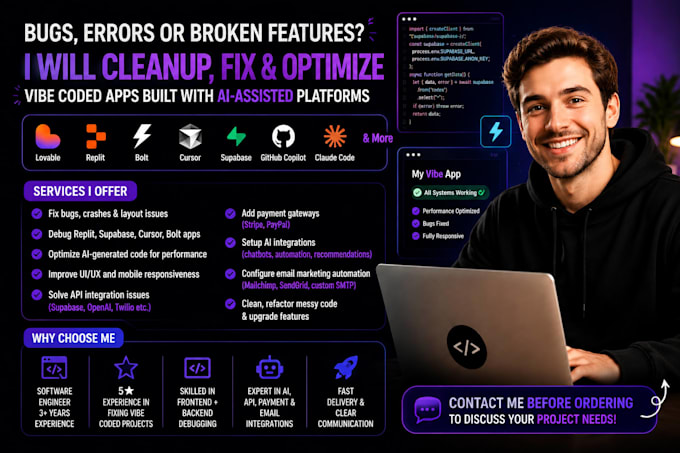 build or fix vibe coding web apps with lovable base44 replit bolt cursor