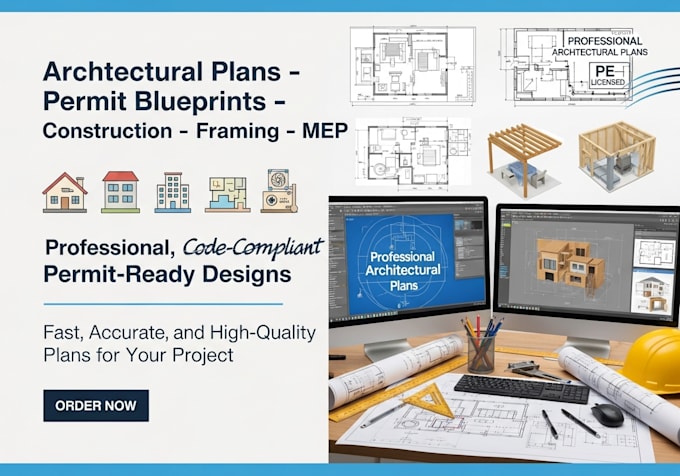 do architectural plans, permit blueprints, construction, framing, mep