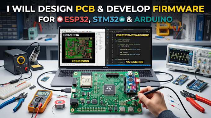 design pcb and develop firmware for esp32, stm32 and arduino