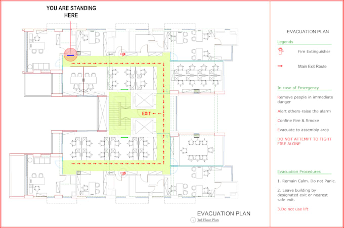 design fire emergency evacuation plan, exit plan , diagram