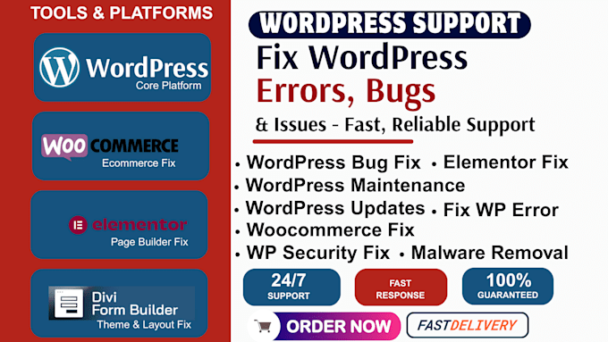 fix wordpress bugs, errors, malware and elementor issues